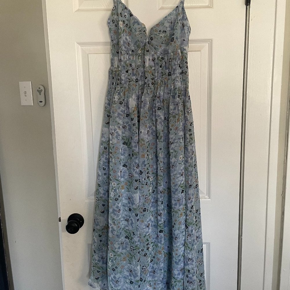 ASTR the Label Floral Pleated Midi Dress - Blue floral / S
